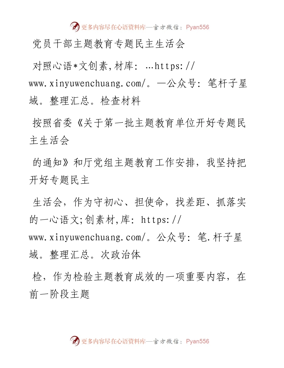 1115笔友分享党员干部主题教育专题民主生活会对照检查材料.docx_第1页