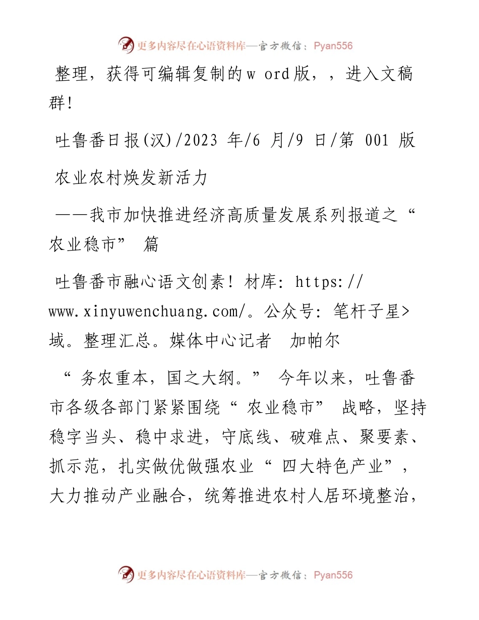 2023.06.09吐鲁番市融媒体中心记者加帕尔：农业农村焕发新活力.docx_第1页