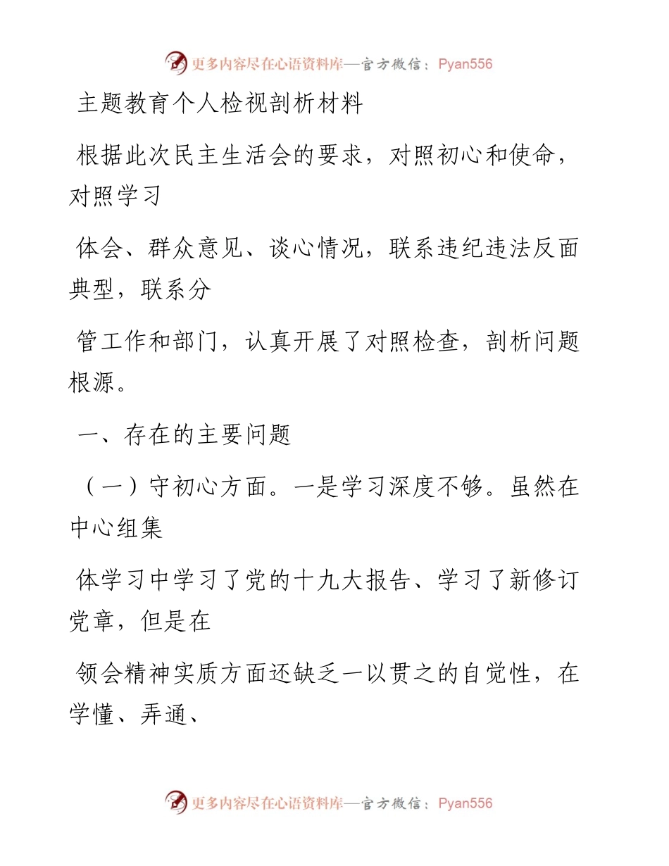 1209笔友分享主题教育个人检视剖析材料.docx_第1页