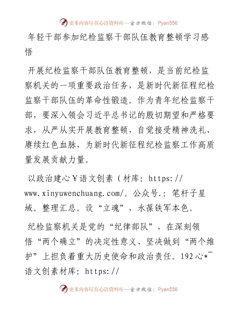 20230420：年轻干部参加纪检监察干部队伍教育整顿学习感悟.docx_第1页