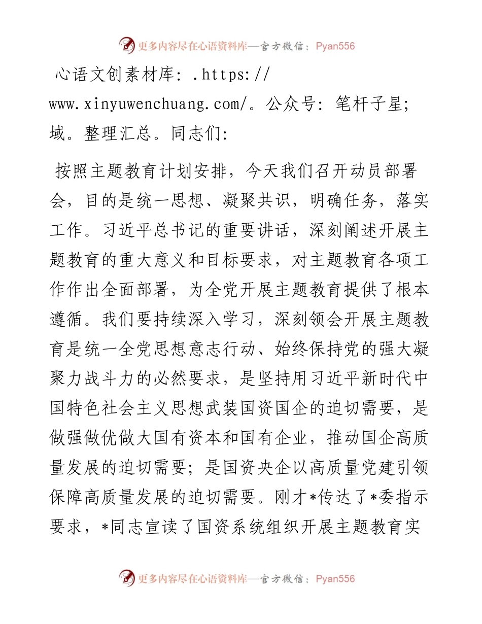 20230419：在国资系统2023年主题教育动员部署会上的讲话.docx_第1页