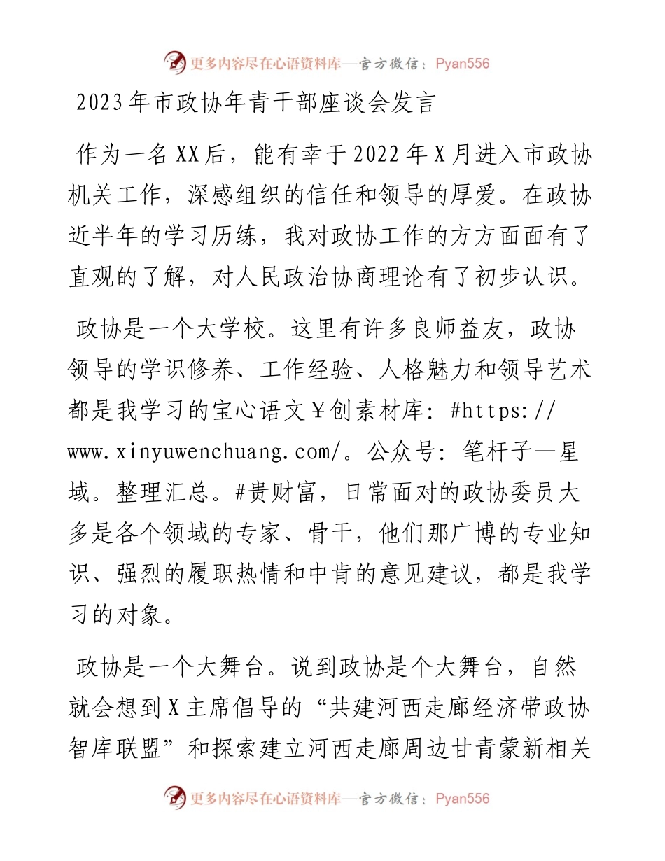 2023年市政协年青干部座谈会发言.docx_第1页