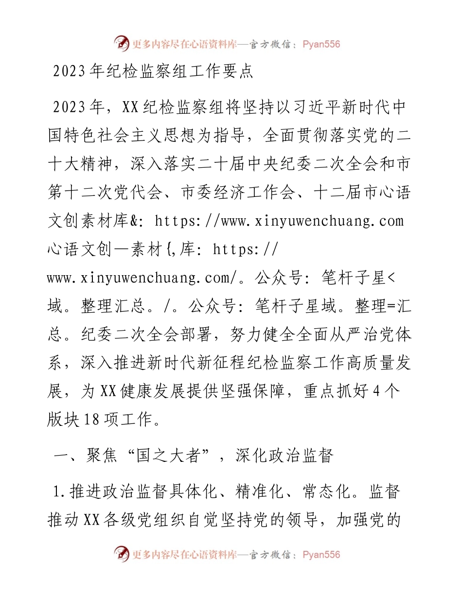 2023年纪检监察组工作要点.docx_第1页