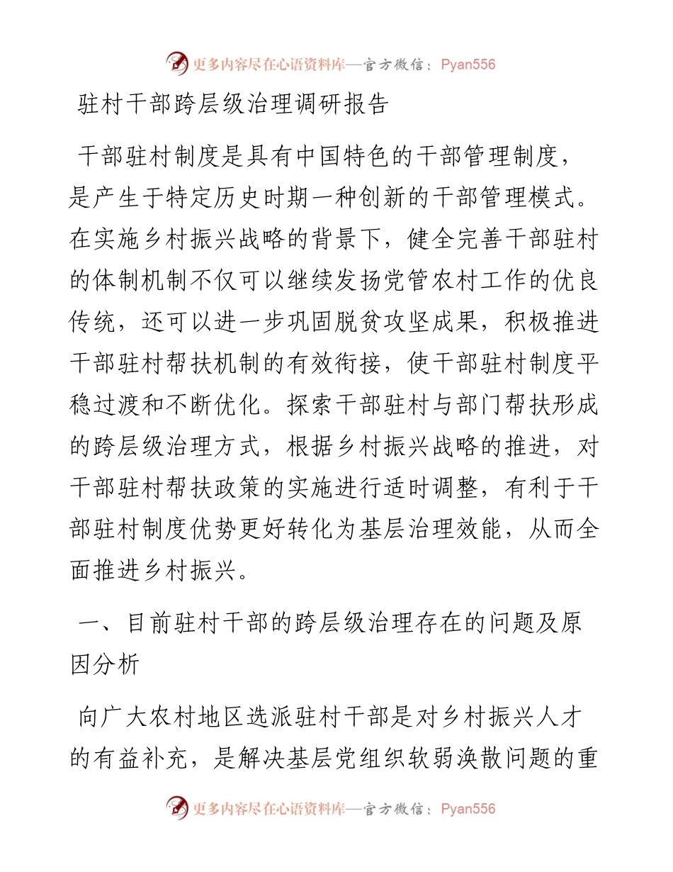 20230318：驻村干部跨层级治理调研报告.docx_第1页