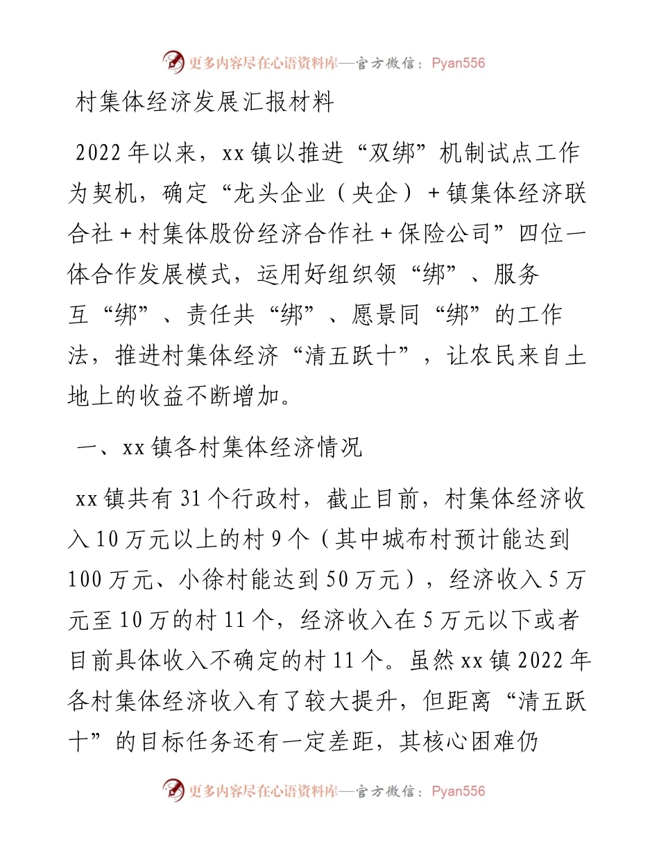 20230305：村集体经济发展汇报材料.docx_第1页