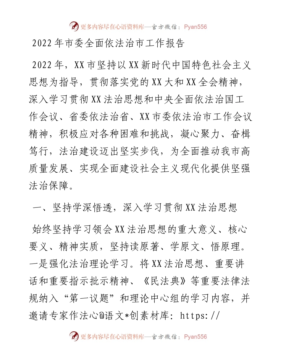 20230420：市委全面依法治市工作报告.docx_第1页