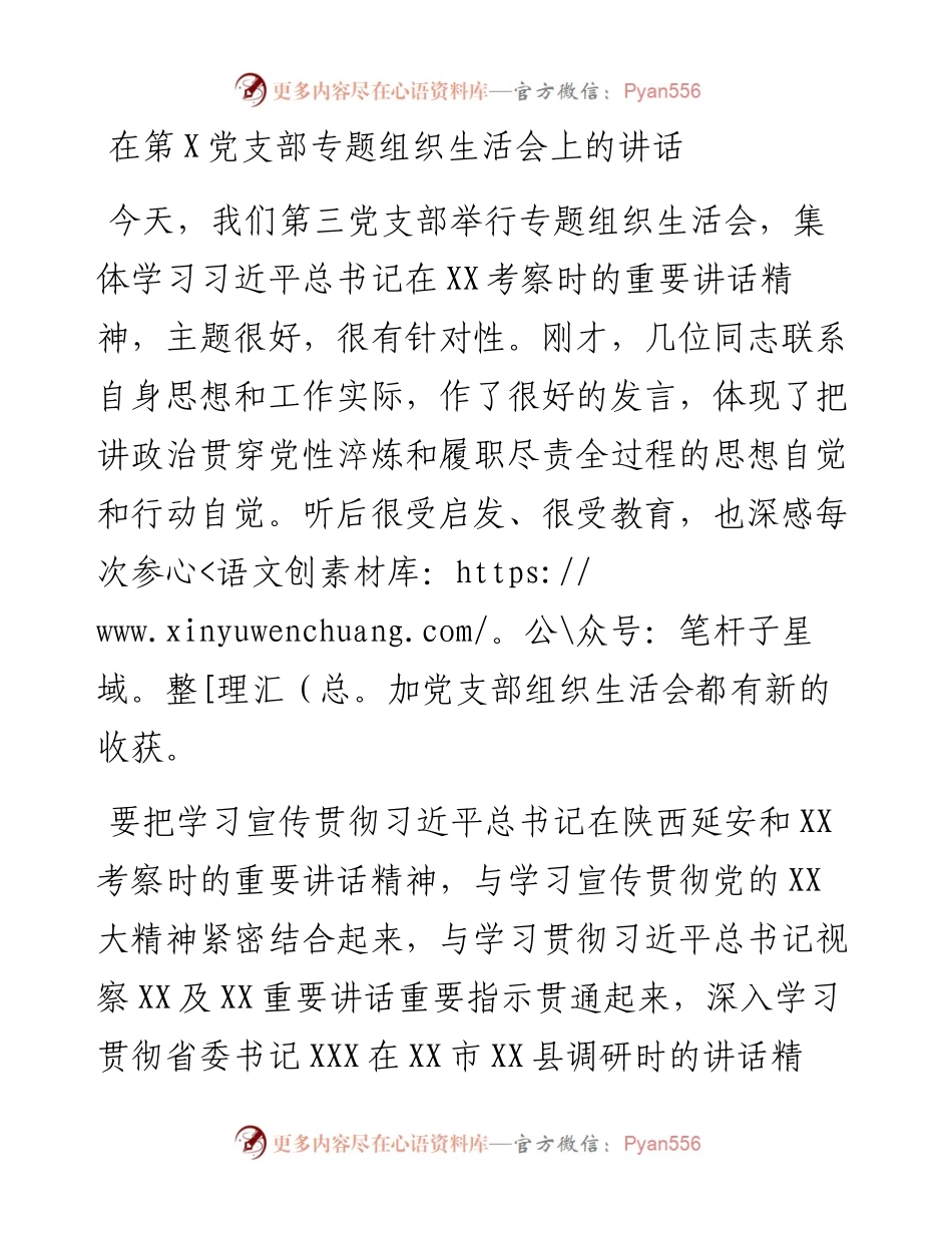 20230318：在第X党支部专题组织生活会上的讲话.docx_第1页