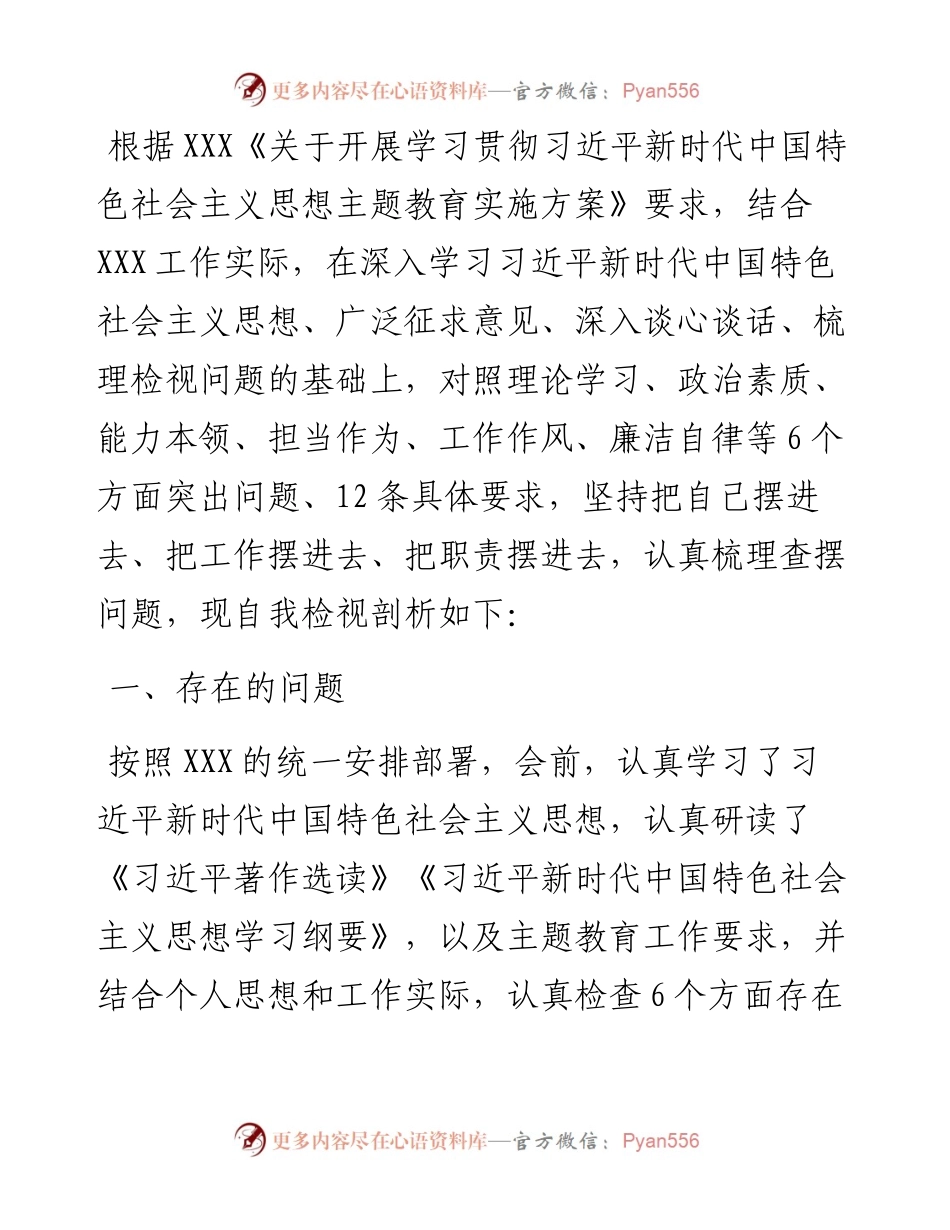 2023年主题教育专题民主生活会个人检视剖析材料 .docx_第1页