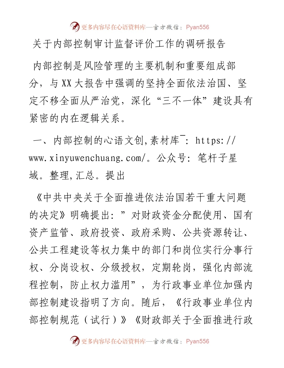 20230310：关于内部控制审计监督评价工作的调研报告.docx_第1页
