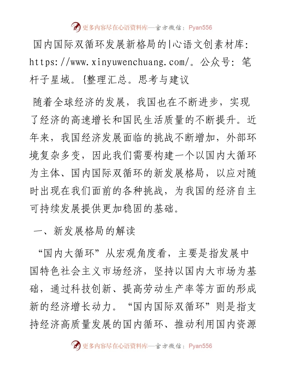 20230418：国内国际双循环发展新格局的思考与建议.docx_第1页