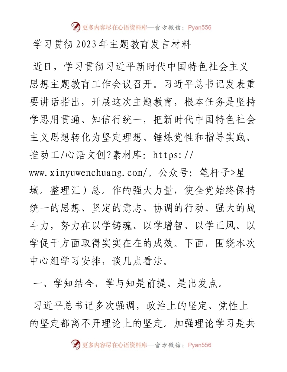 20230418：学习贯彻2023年主题教育发言材料.docx_第1页