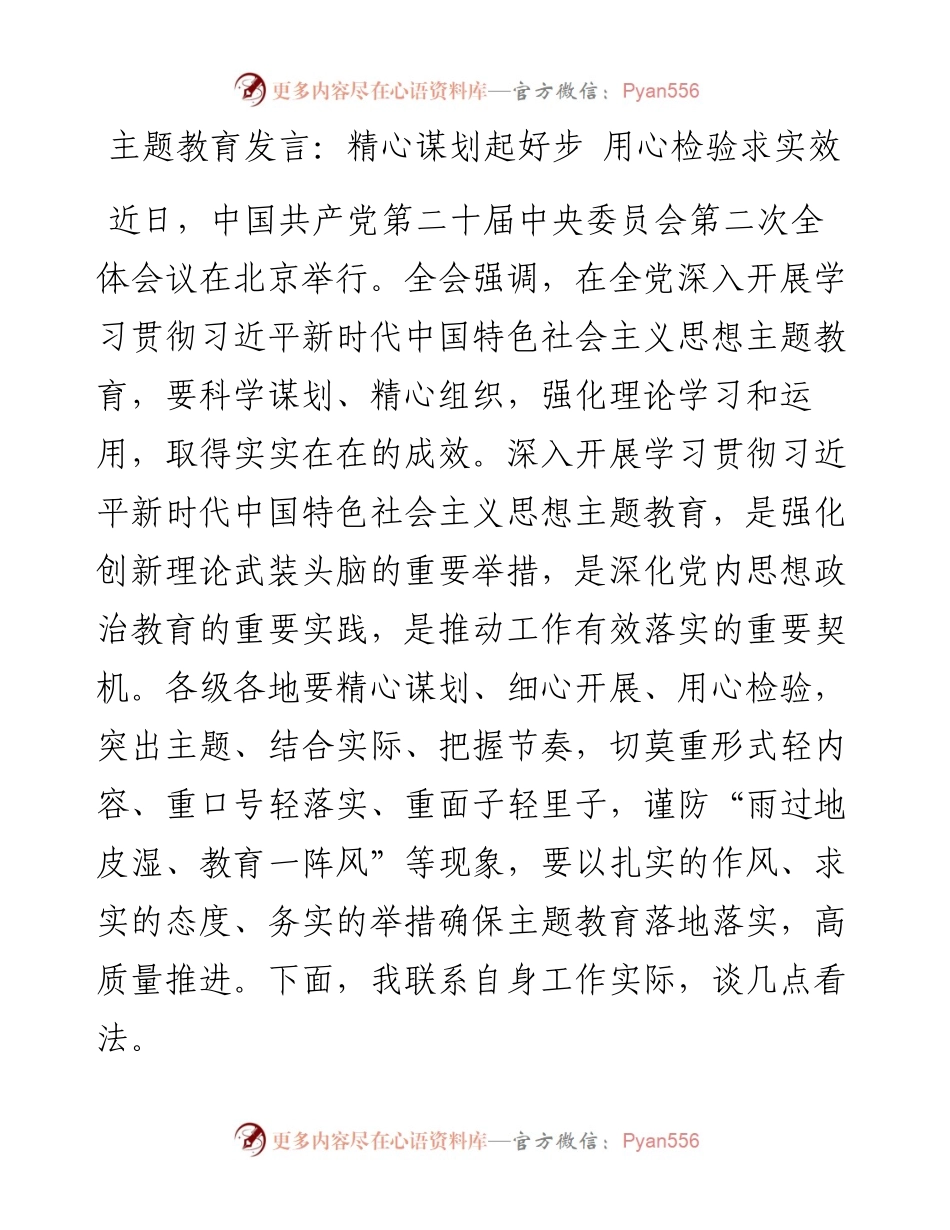 20230417：主题教育发言：精心谋划起好步用心检验求实效.docx_第1页