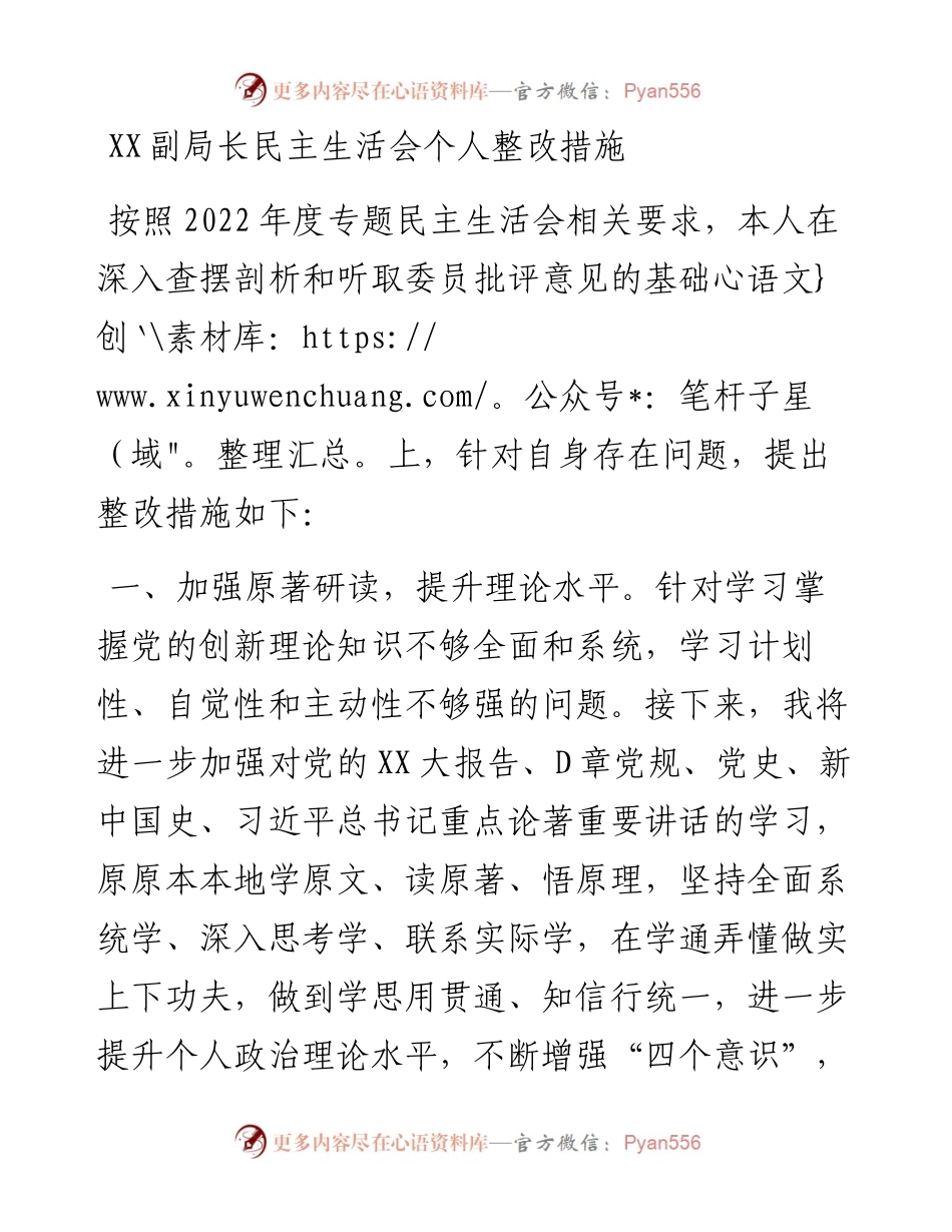 20230314：XX副局长民主生活会个人整改措施.docx_第1页