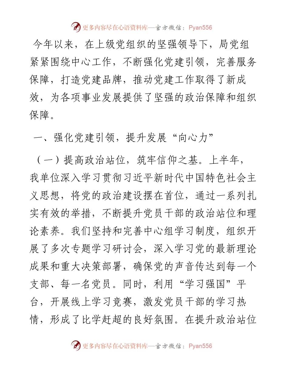 2024 年上半年推进全面从严治党工作总结.docx_第1页