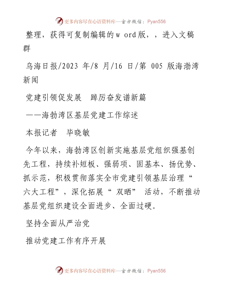 2023.08.16本报记者毕晓敏：党建引领促发展踔厉奋发谱新篇.docx_第1页