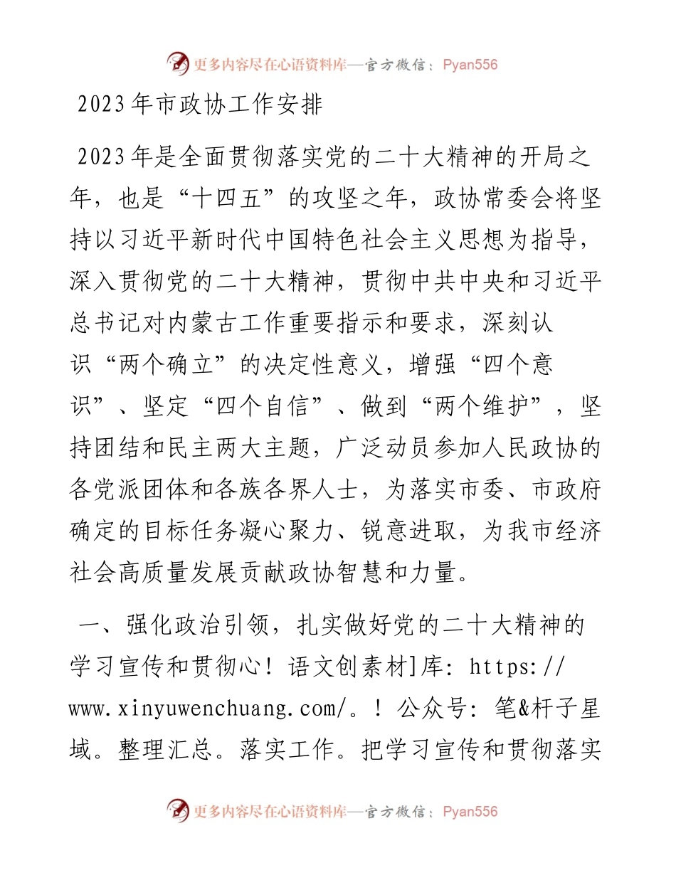 2023年市政协工作安排.docx_第1页