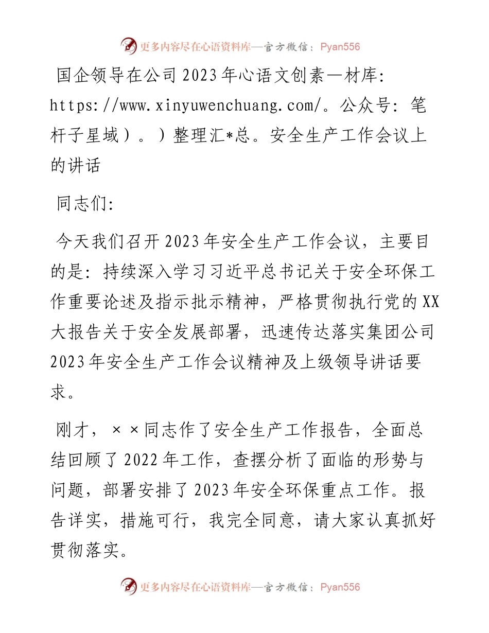 20230326：国企领导在公司2023年安全生产工作会议上的讲话.docx_第1页