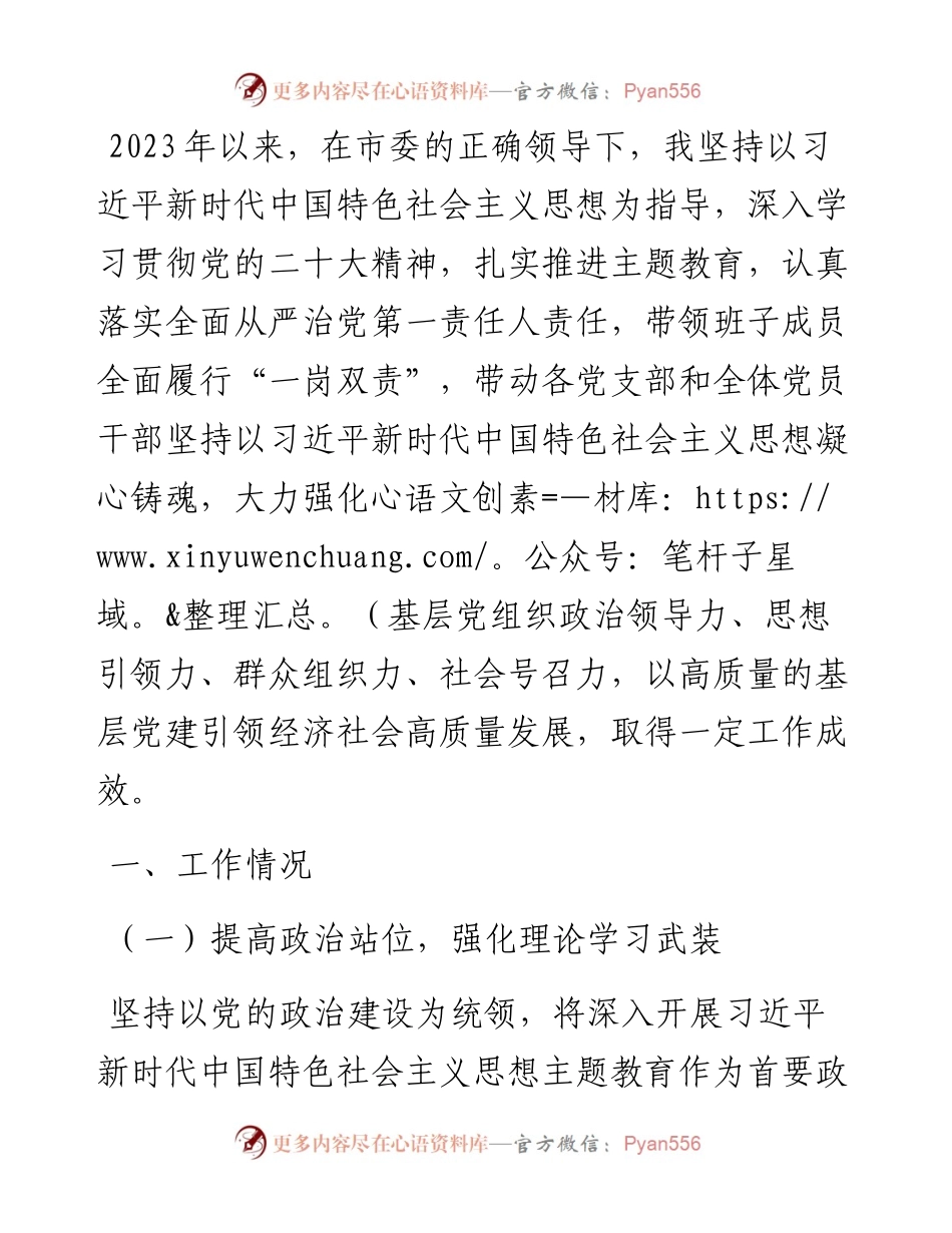 2023年度党组织书记抓基层党建工作述职报告.docx_第1页