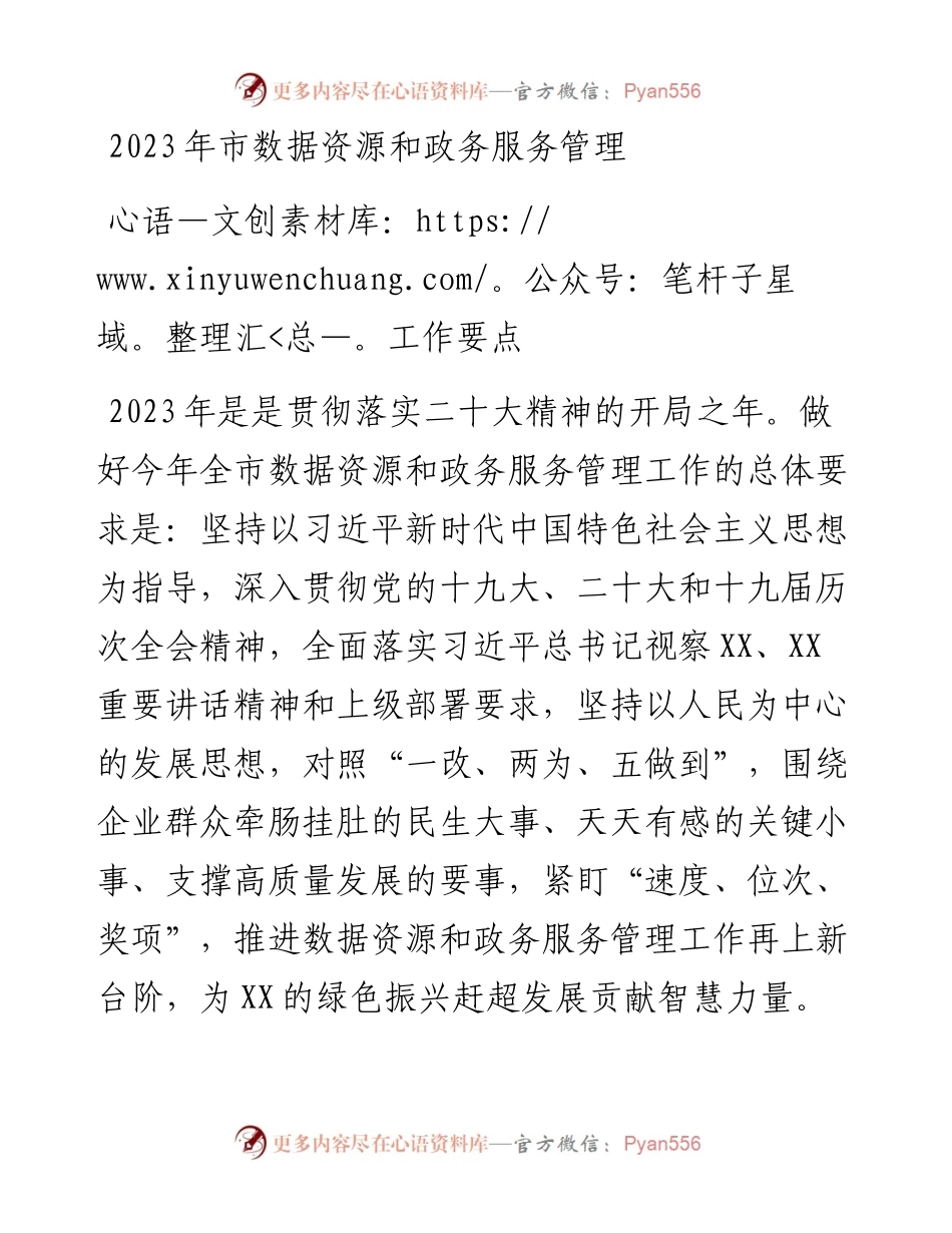2023年市数据资源和政务服务管理工作要点.docx_第1页