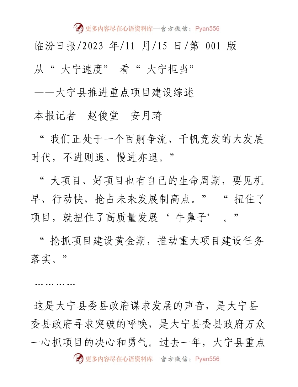2023.11.15本报记者赵俊堂安月琦：从大宁速度看大宁担当——“政论文微博号”整理.docx_第1页