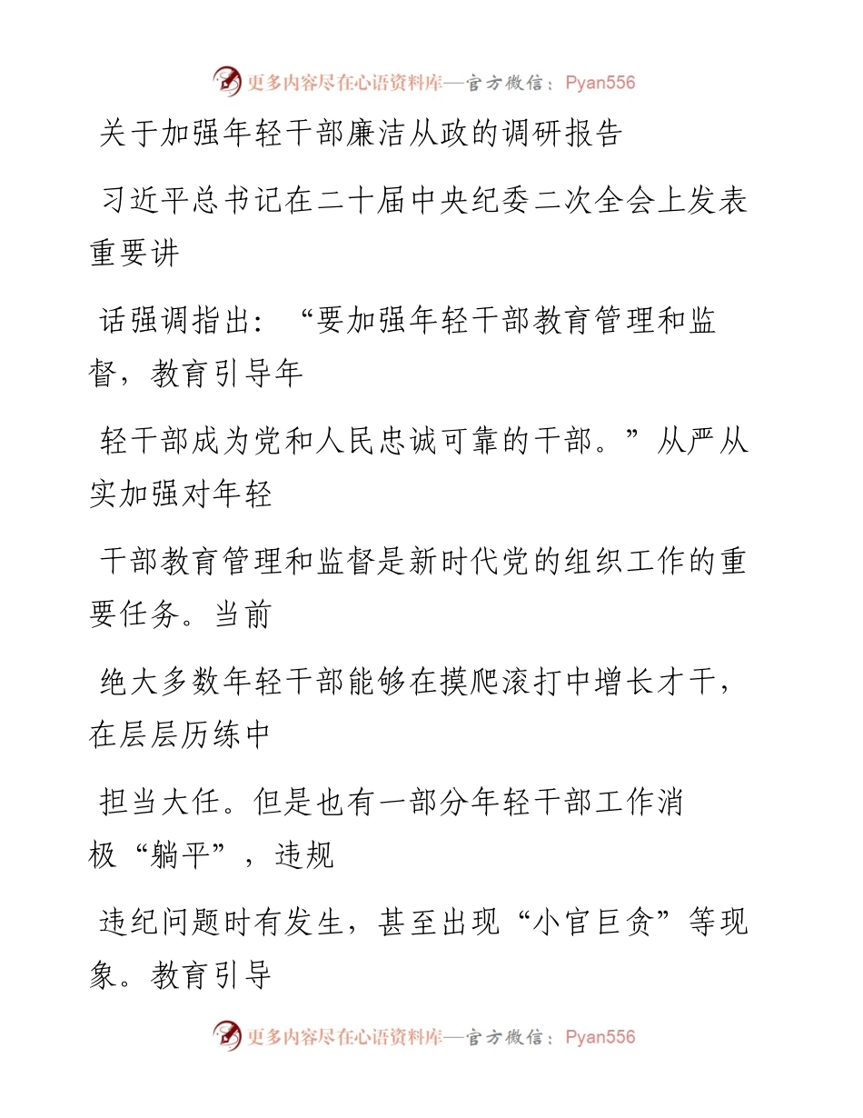 20230405：关于加强年轻干部廉洁从政的调研报告.docx_第1页