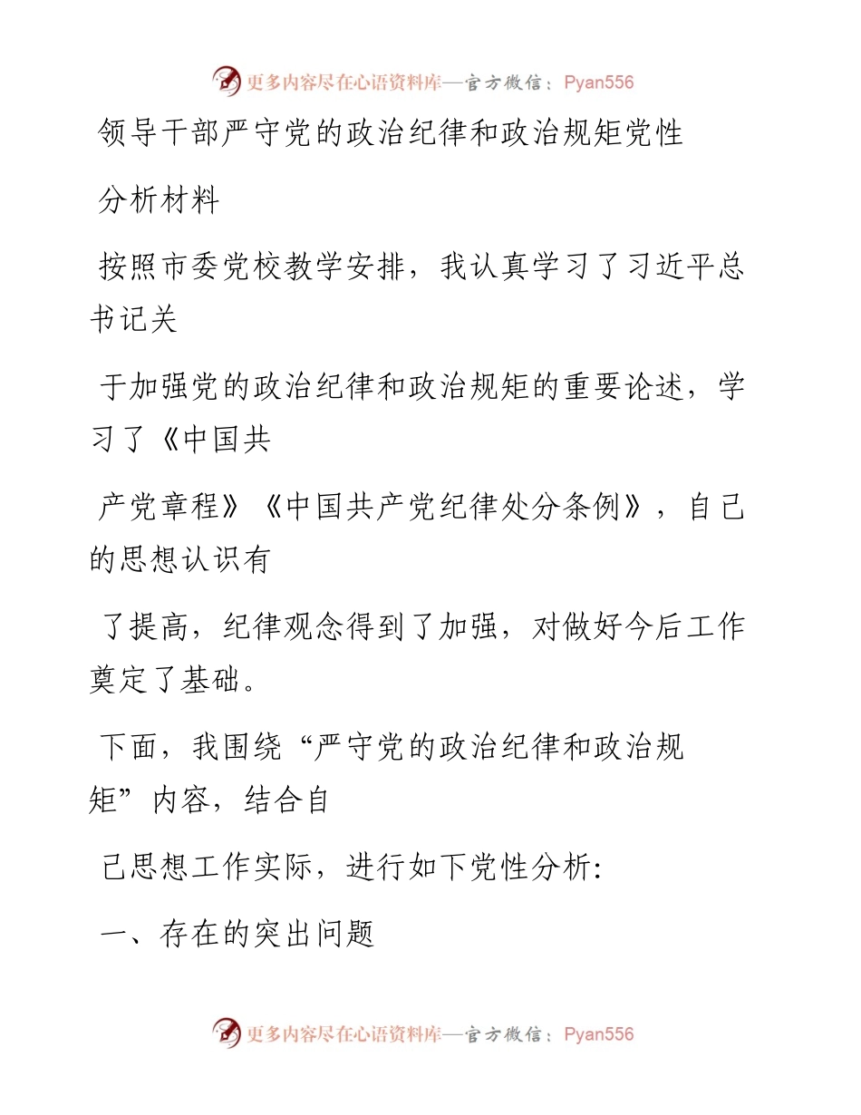 20230325：领导干部严守党的政治纪律和政治规矩党性分析材料.docx_第1页