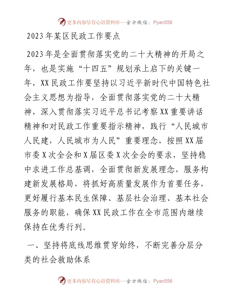 2023年某区民政工作要点.docx_第1页
