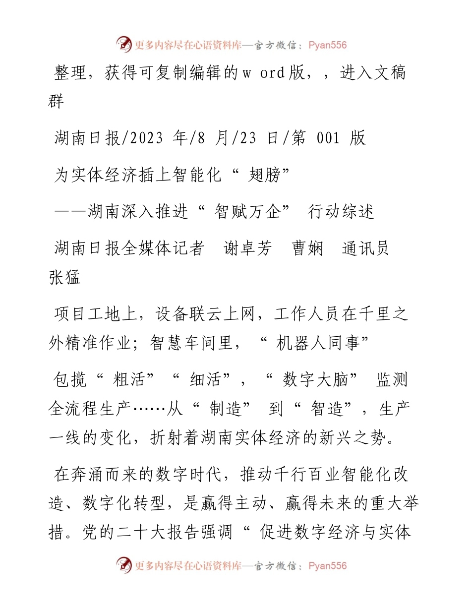 2023.08.23湖南日报全媒体记者谢卓芳曹娴通讯员张猛：为实体经济插上智能化翅膀.docx_第1页