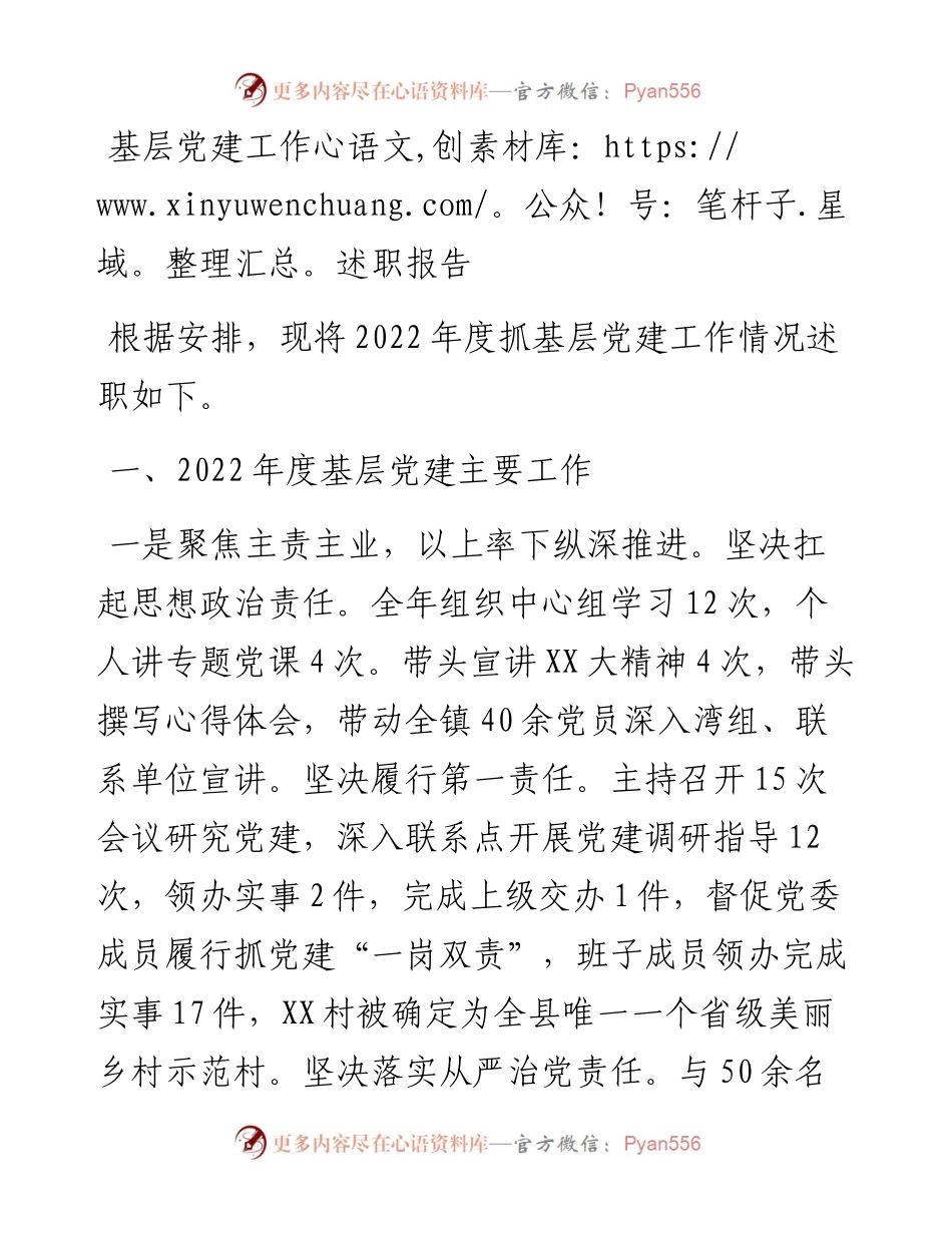20230304：乡镇党委书记抓基层党建工作述职报告.docx_第1页