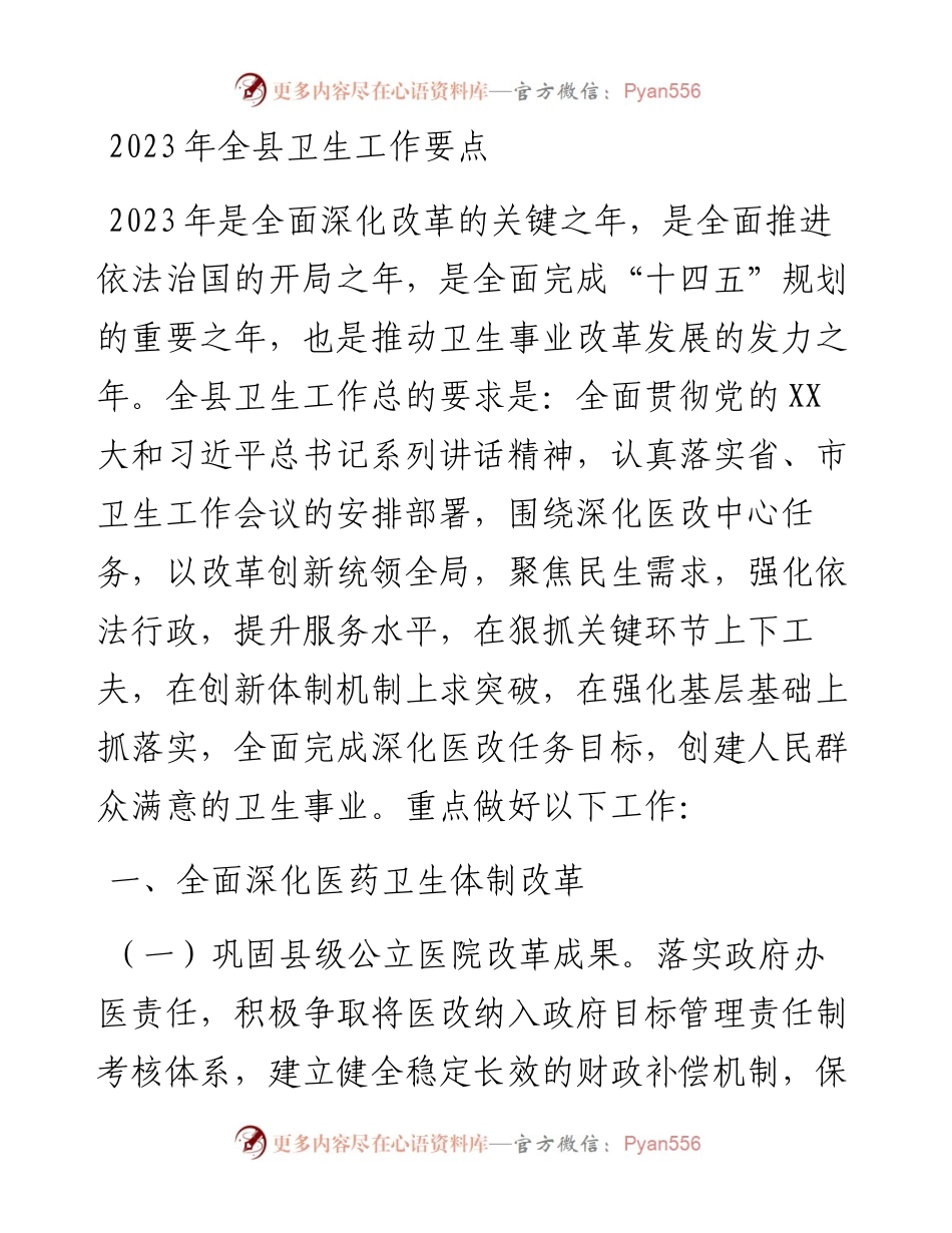 2023年全县卫生工作要点.docx_第1页