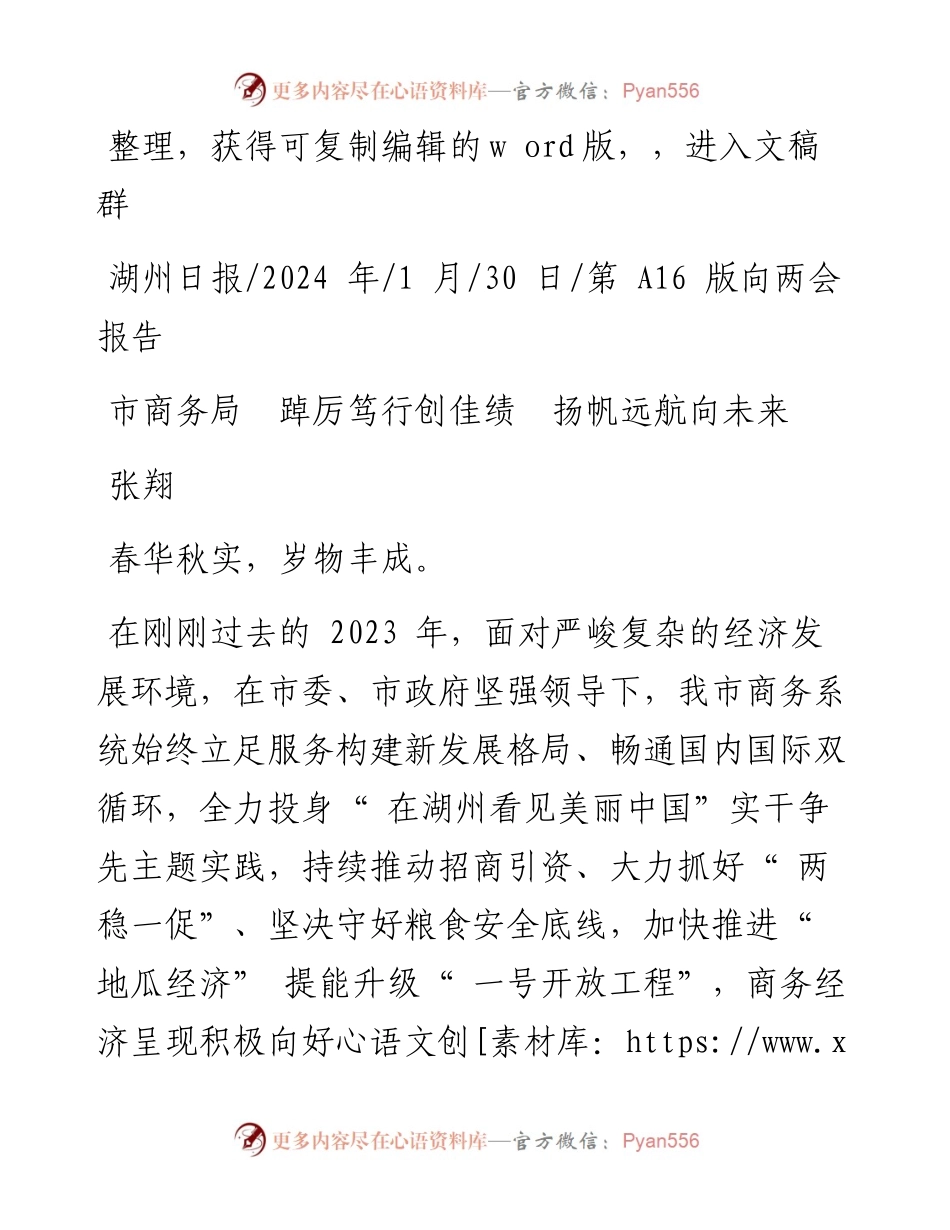 2024.01.30张翔：市商务局踔厉笃行创佳绩扬帆远航向未来.docx_第1页