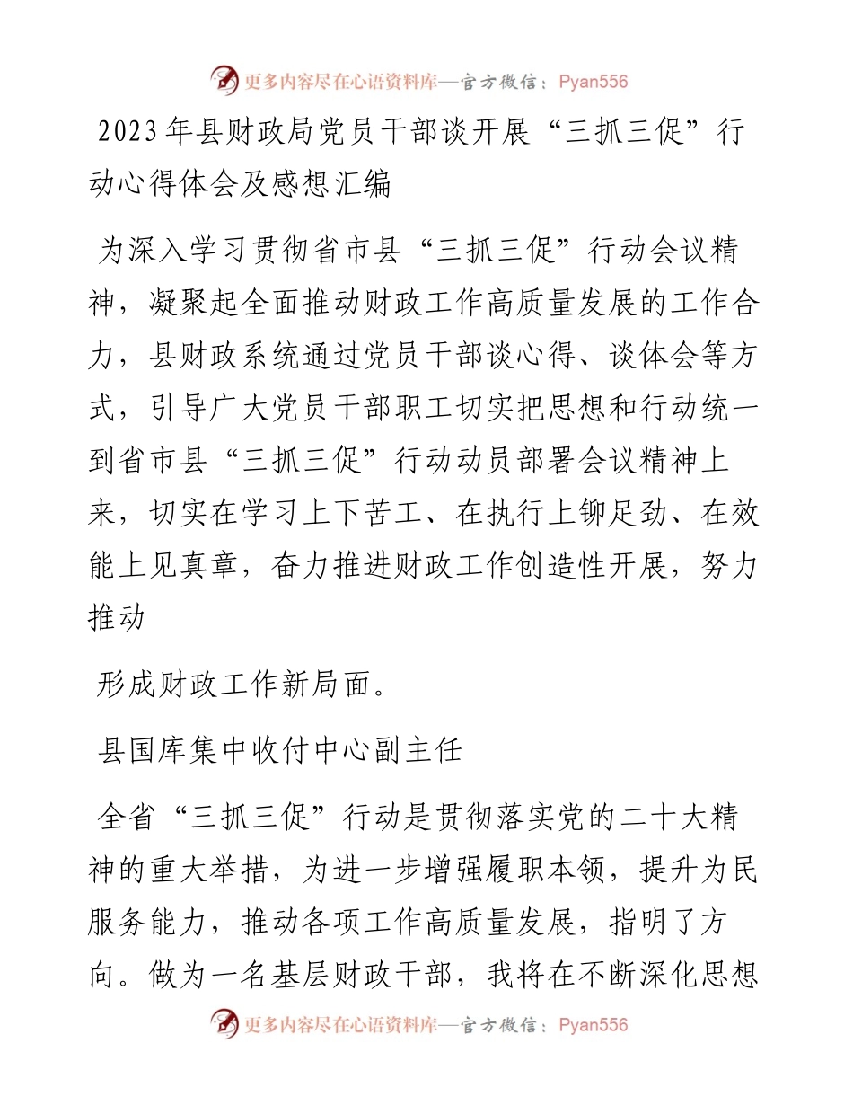 2023年县财政局党员干部谈开展“三抓三促”行动心得体会及感想.docx_第1页