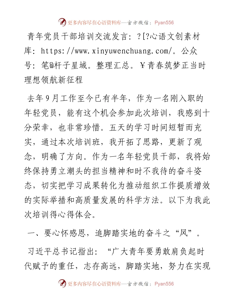 20230416：青年党员干部培训交流发言：青春筑梦正当时理想领航新征程.docx_第1页