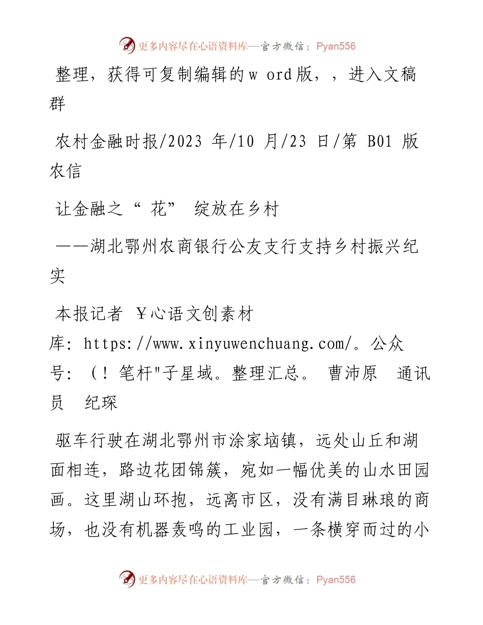 2023.10.23本报记者曹沛原通讯员纪琛：让金融之花绽放在乡村.docx_第1页