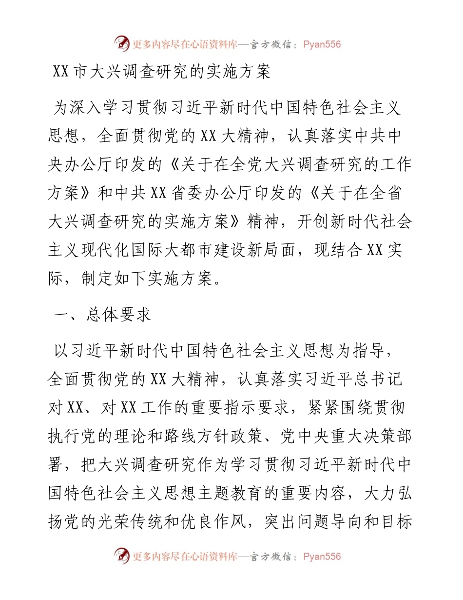 20230421：XX市大兴调查研究的实施方案.docx_第1页
