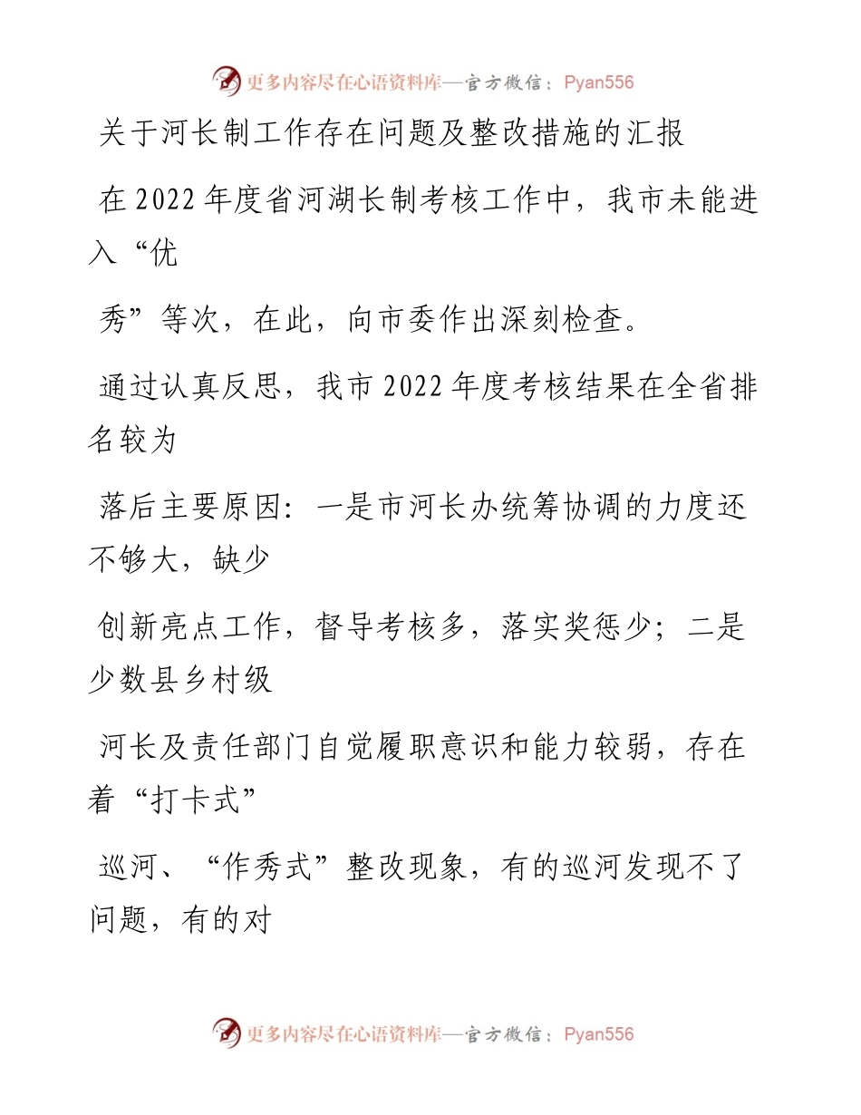 20230414：关于河长制工作存在问题及整改措施的汇报.docx_第1页