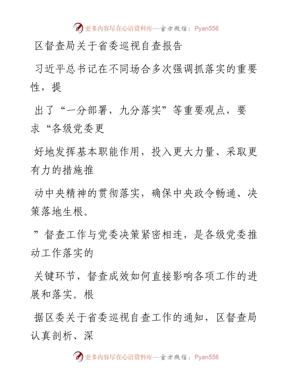 20230325：区督查局关于省委巡视自查报告.docx_第1页