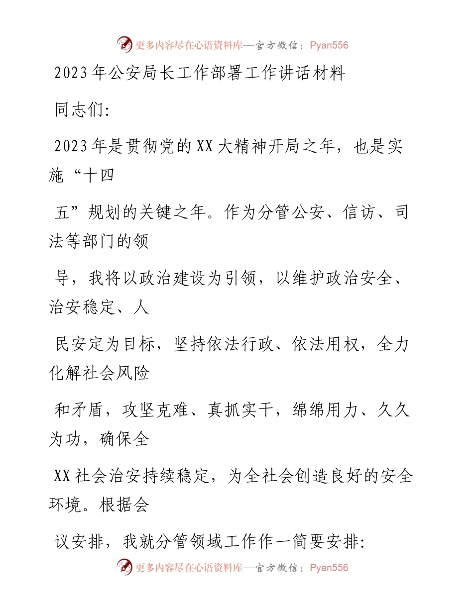 20230331：2023年公安局长工作部署工作讲话材料.docx_第1页