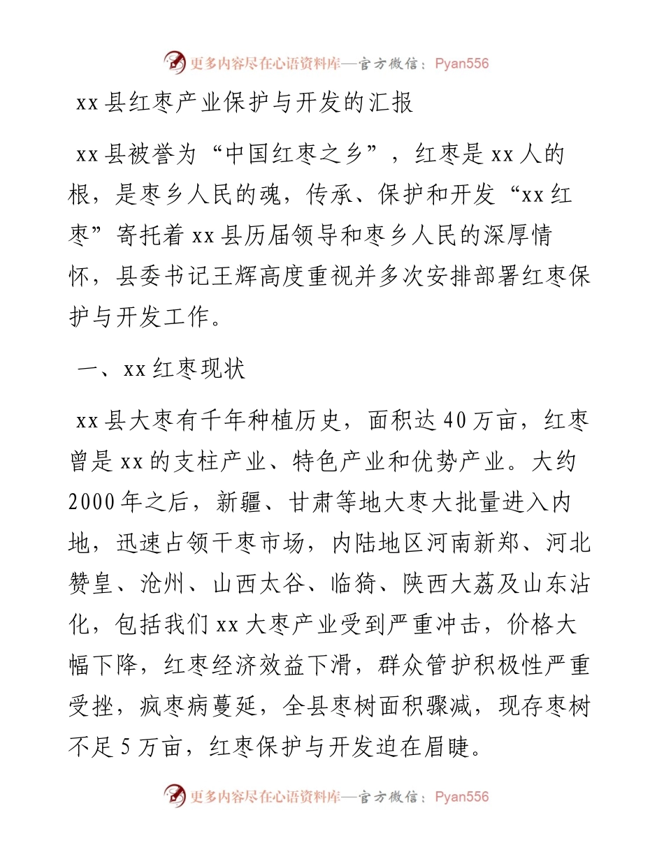 20230305：xx县红枣产业保护与开发的汇报.docx_第1页