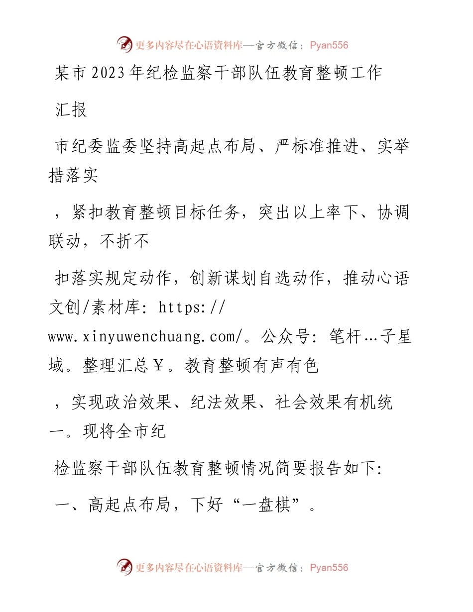 20230325：某市2023年纪检监察干部队伍教育整顿工作汇报.docx_第1页