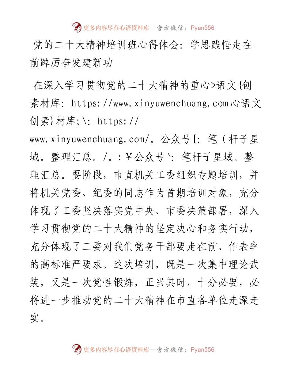 20230404：党的二十大精神培训班心得体会：学思践悟走在前踔厉奋发建新功.docx_第1页