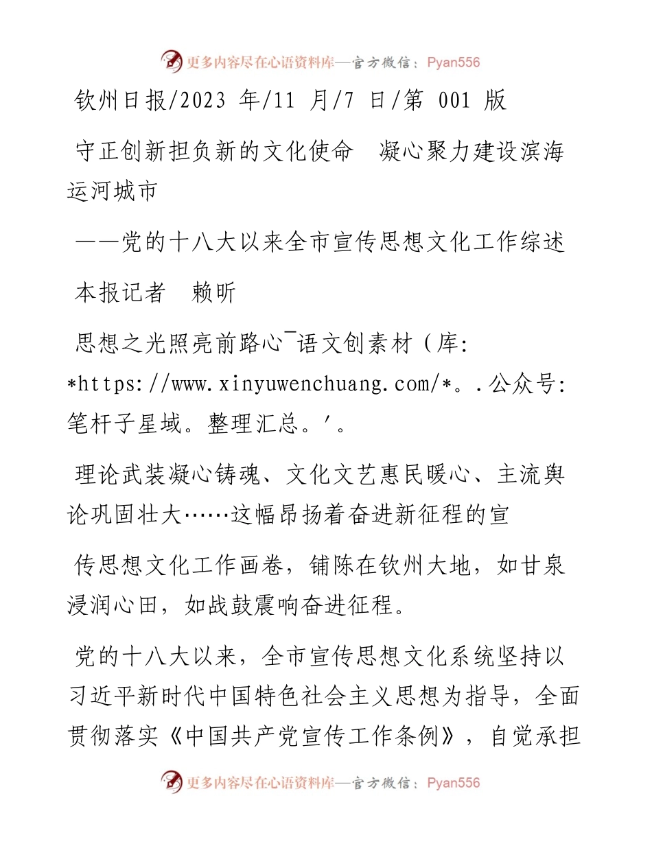 2023.11.07本报记者赖昕：守正创新担负新的文化使命凝心聚力建设滨海运河城市——“政论文微博号”整理.docx_第1页
