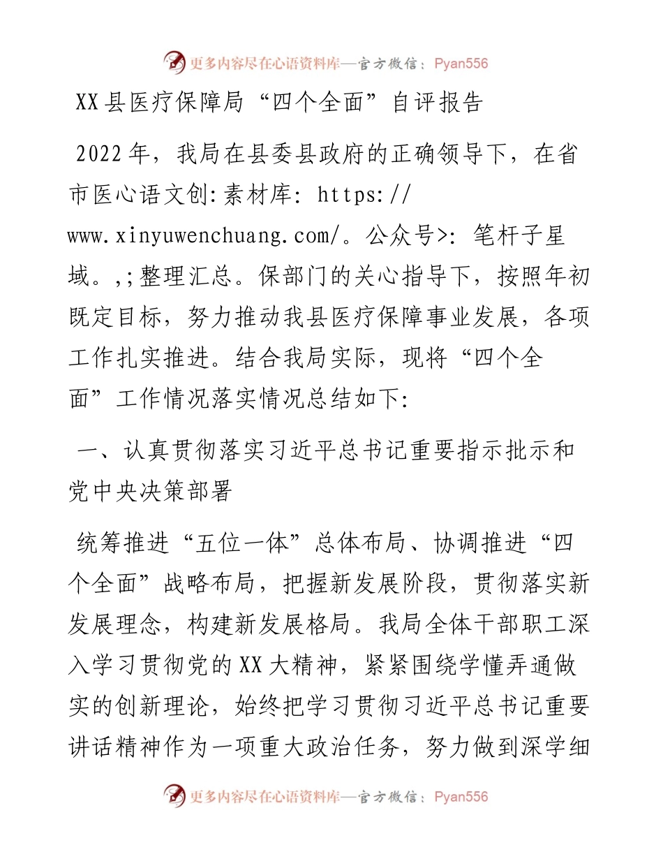 20230303：XX县医疗保障局四个全面自评报告.docx_第1页