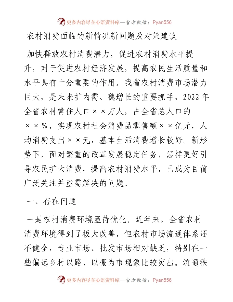 20230401：农村消费面临的新情况新问题及对策建议(2023).docx_第1页