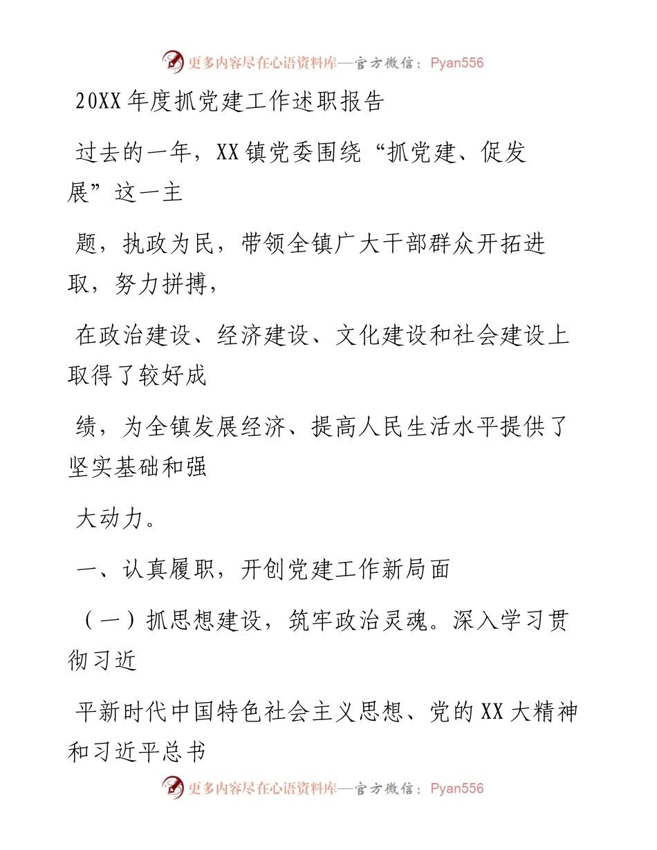 20230329：20XX年度抓党建工作述职报告.docx_第1页