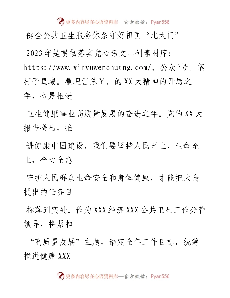 20230329：公共卫生分管领导研讨发言材料.docx_第1页