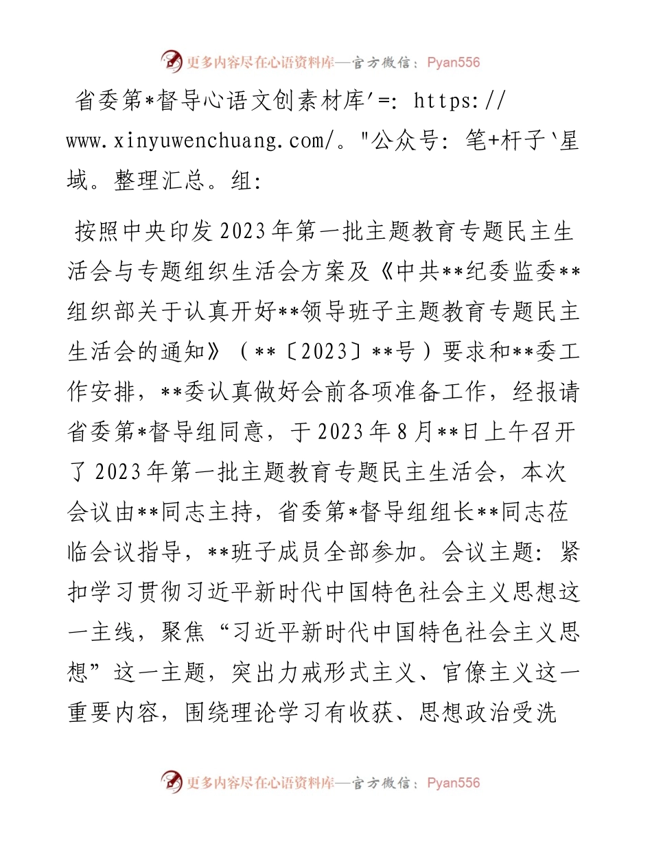 2023年第一批主题教育专题民主生活会召开情况报告.docx_第1页