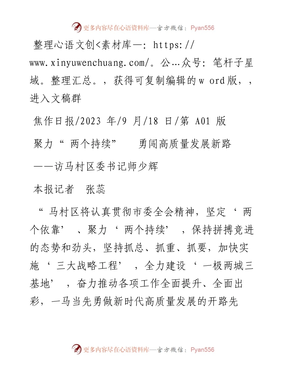 2023.09.18本报记者张蕊：聚力两个持续勇闯高质量发展新路.docx_第1页