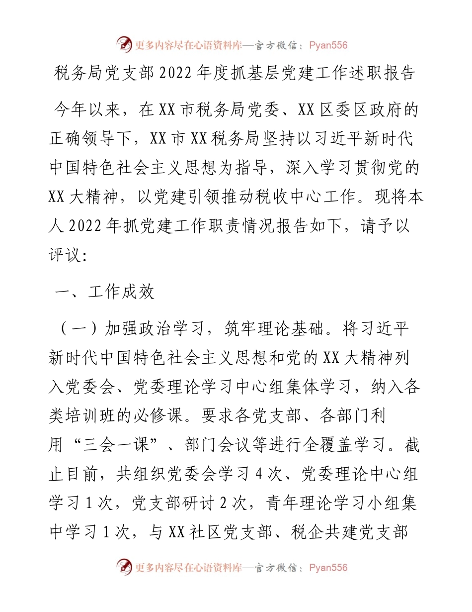 20230318：税务局党支部度抓基层党建工作述职报告.docx_第1页