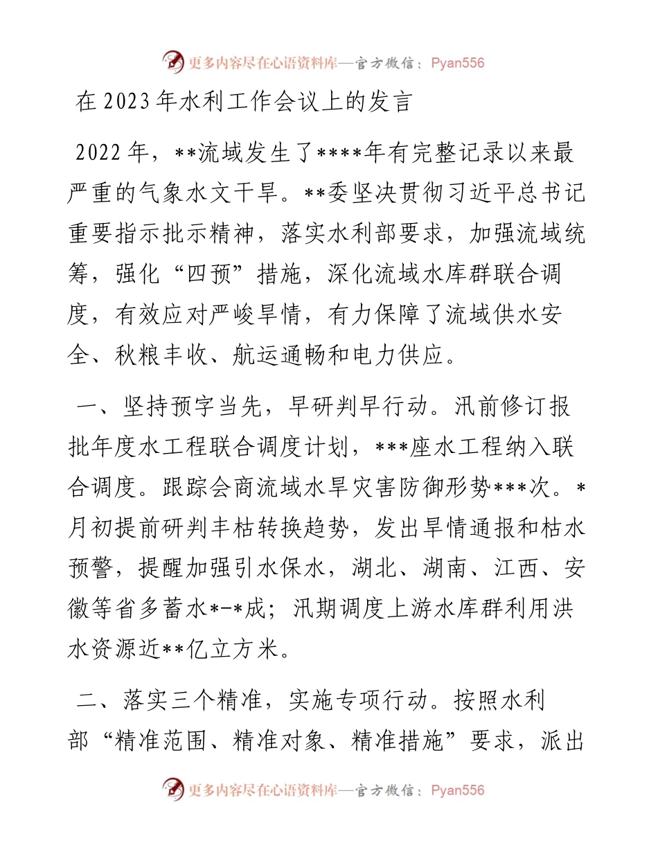 20230313：在2023年水利工作会议上的发言.docx_第1页